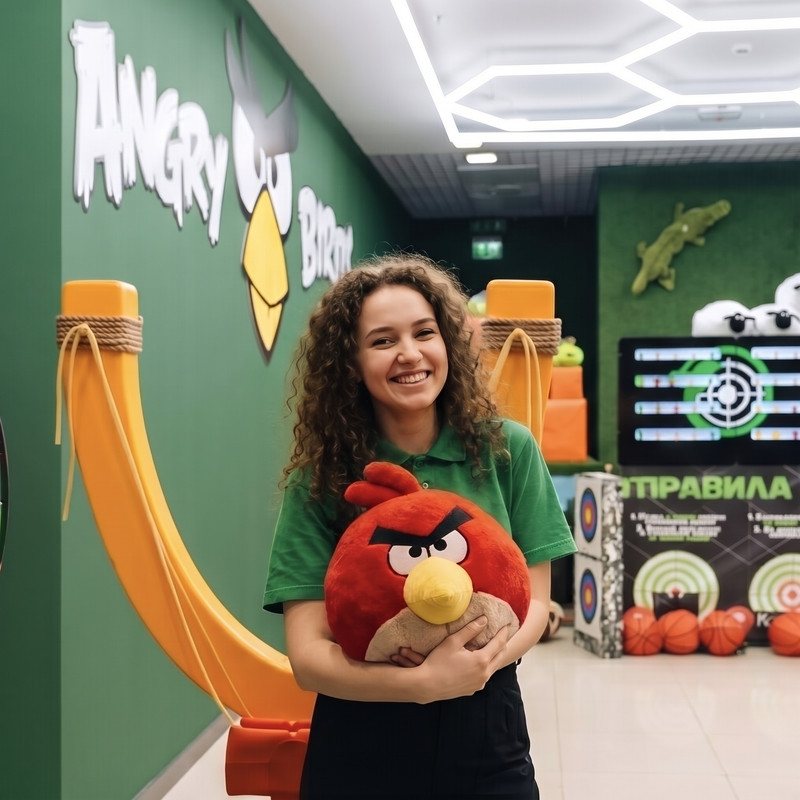 Сотрудница на точке Angry Birds